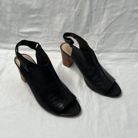 Loeffler Randall Black Leather Peep toe Block Heeled Sandals 9.5 B - Picture 6 of 13